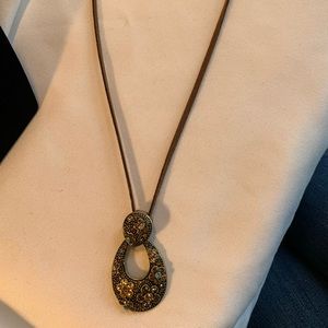 Lia Sophia Crystal Pendant on Brown Suede Cord